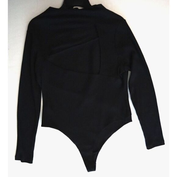 AllSaints WM168U Women's Sz 12 Black Gia Seamed Ribbed Long Sleeve Bodysuit - Picture 11 of 13